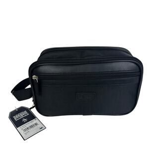 NWT Penguin Mens Faux Leather Zip Top Closure Portable Handle Black Travel Kit